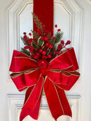 Escapulário Laço Natalino de Veludo para Porta de Entrada – 2,10m x 40cm